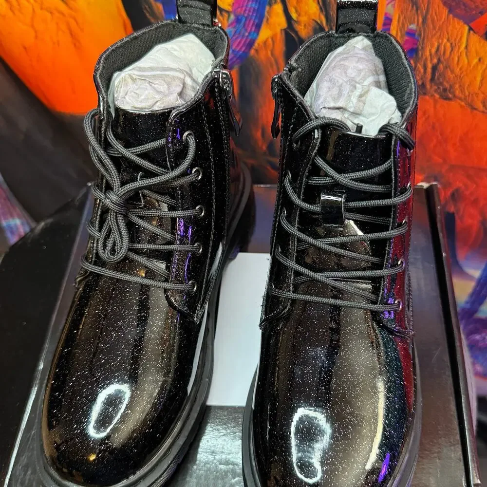 •DS• GroundUp Black Sparkle Boots • Kids 3C